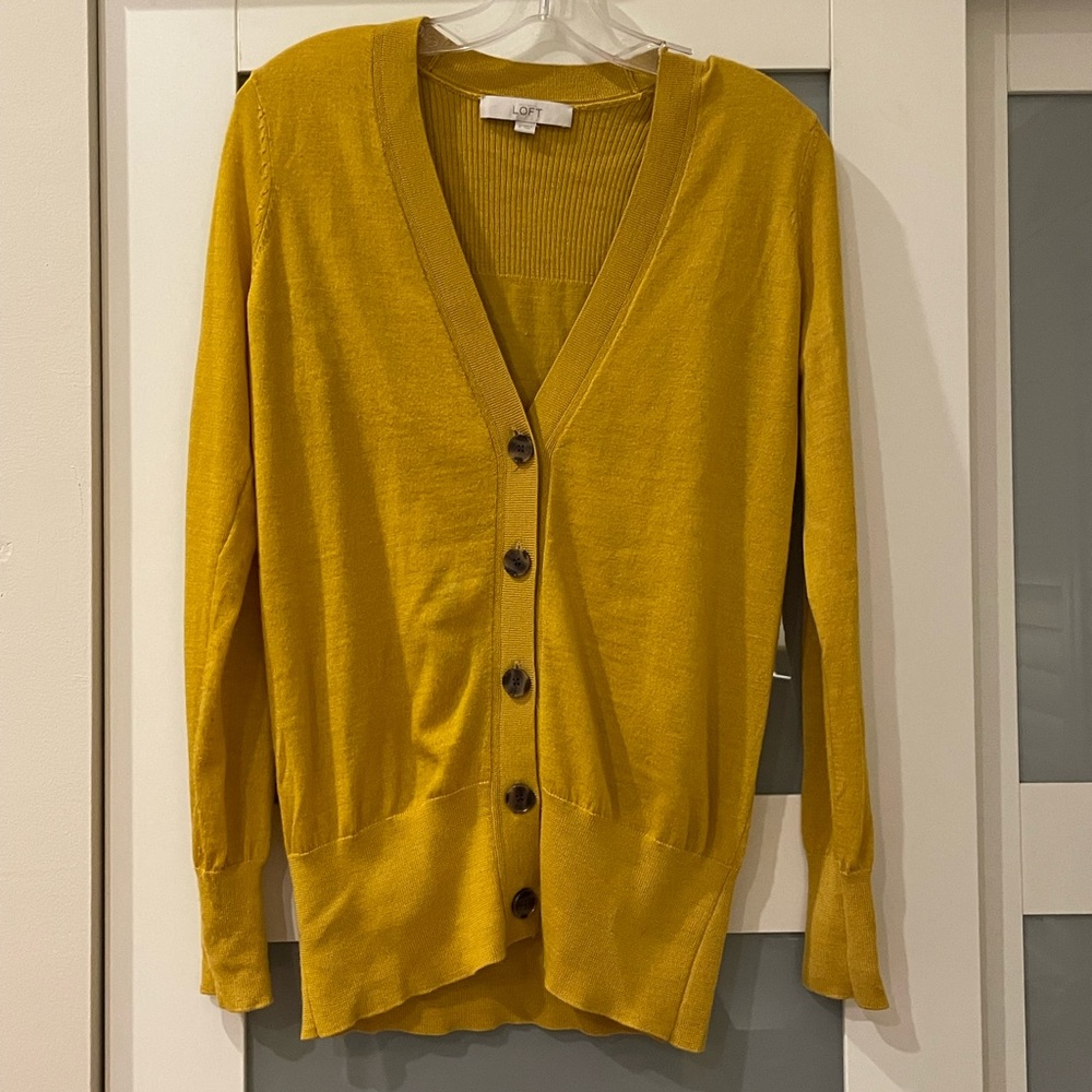 LOFT yellow button up cardigan